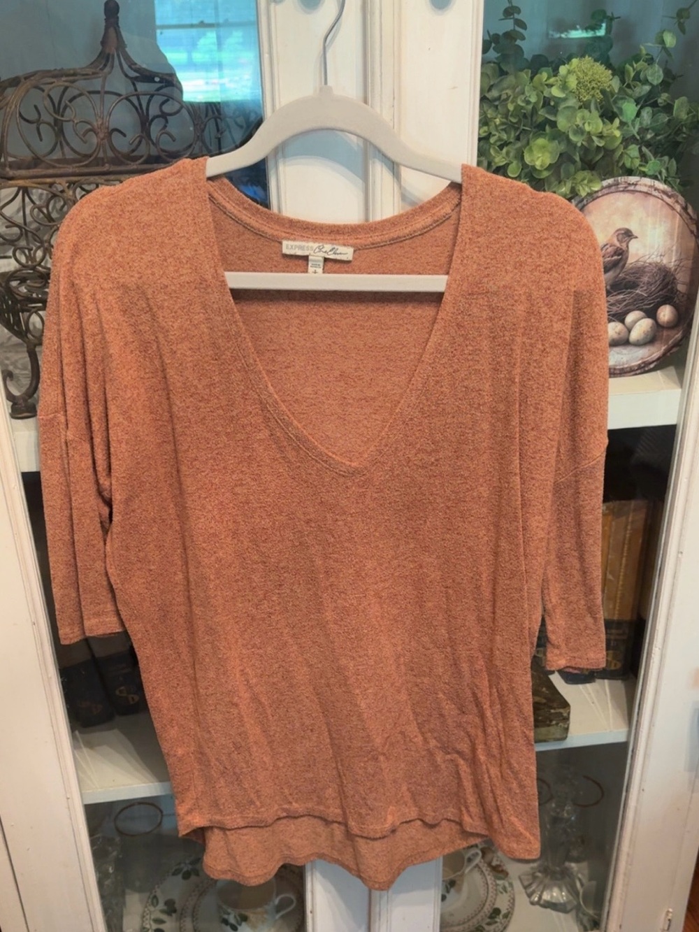 Express Rust Orange V-Neck Lightweight Sweater Top